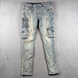 Serenede Mens 36 Fitted Denim Cargo Jeans Light Wash Blue Tactical Utility Slim